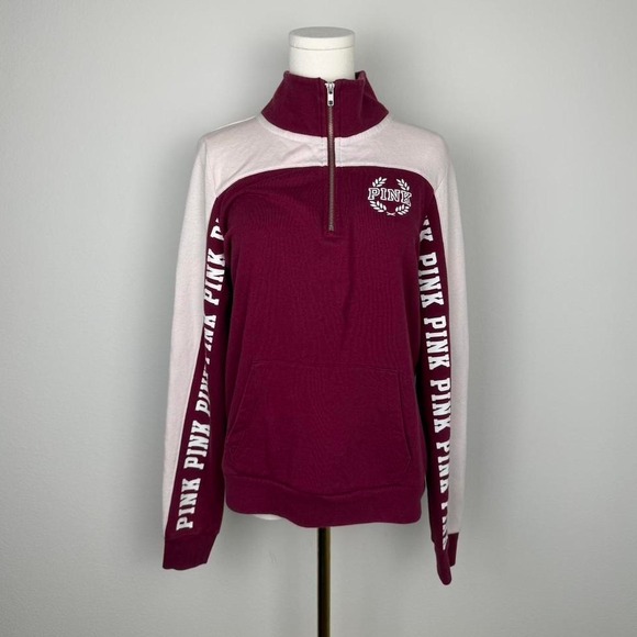 Tops - Victoria's Secret PINK burgundy quarter zip sweatshirt